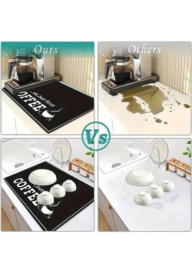 Trendooze Kaymayan Kahve Makinesi Matı 50x30 Ok But First Hızlı Kurur Desenli