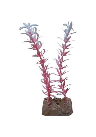 Akvaryum Yapay Bitki Süsü Kedi Tırnağı Pembe Beyaz 14 Cm