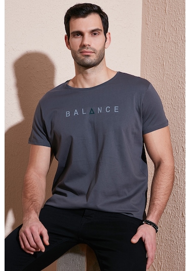Buratti Pamuklu Slim Fit Bisiklet Yaka Erkek T Shirt 541Balance Füme