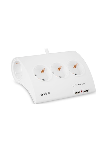 S-Link SPG9-5-15 Akım Koruma ve 2 Adet 2.1A Usb Şarj Soketli 5'li Masaüstü Grup Priz Beyaz
