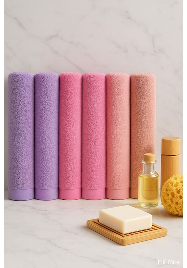 6 Lı Softtouch El Yüz Banyo Havlusu Seti %100 Pamuklu 50x90 Cm Pembe