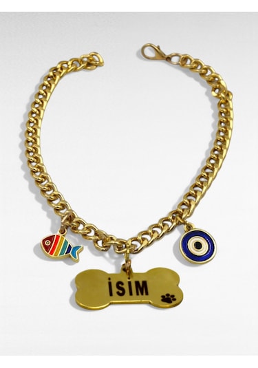 Caramelos Paslanmaz Çelik Köpek Kolyesi- İsimli Köpek Tasması - Köpek Zinciri- Köpek Kolyesi-küçük Ve Orta Irk Altın