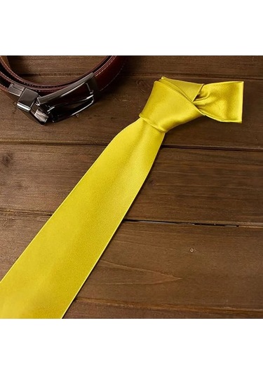 Tezzgelsin Erkek Saten Kravat ve Mendil Set Altın Sarısı