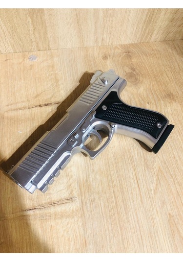 Gümüş Renk Boncuklu Oyuncak Tabanca 1 Adet + 2 Adet Hedef 9 Cm Siyah + 21 Paket Boncuk Karışık