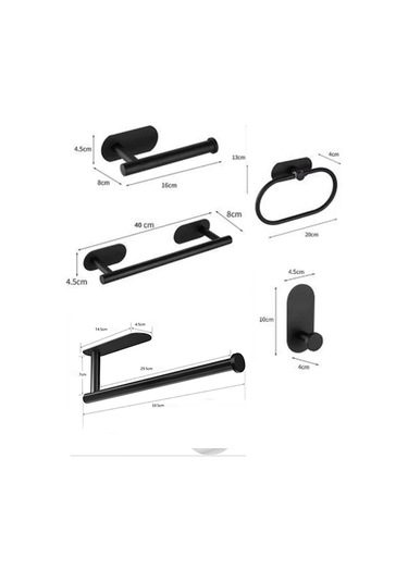 Kendinden Yapışkanlı Banyo Seti 5 Li Mat Siyah Mat Siyah