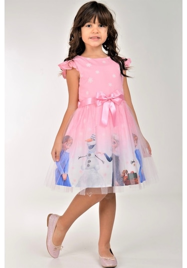 Buse&Eylül Bebe Pembe Elsa Karlar Kraliçesi Kız Çocuk Elbisesi