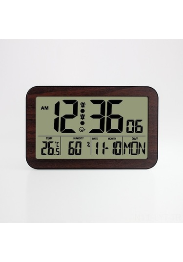 Duvar Saati Ahşap Desenli Lcd Ekranlı Oda Sıcaklık Nem Gösterici Takvim Alarm H180h Kahverengi Ahşap Çok Renkli ÇOk Renkli