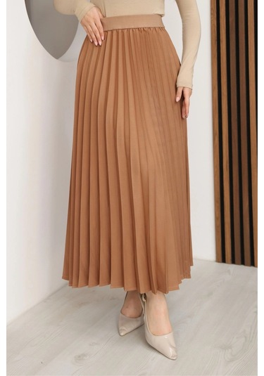 Lodmela Beli Lastikli Piliseli Etek 6017-taba Taba