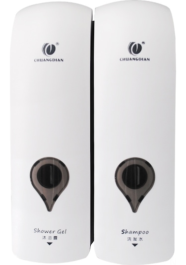 Symbee Çift Başlı Duvar Tipi Sabunluk, 300ml Şampuan & Duş Jeli Dispanseri, Kolay Kurulum, Deliksiz Montaj, Beyaz Beyaz