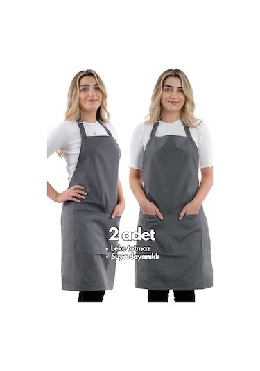 2 Adet Simple Ayarlanabilir Askılı Mutfak Önlüğü Füme