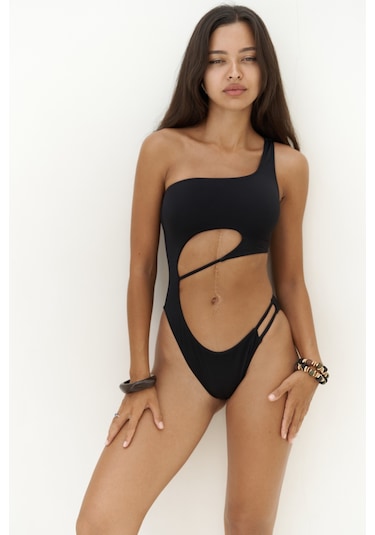 Donnalee Asimetrik Tek Omuz Siyah Mayokini Çok Renkli