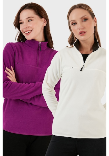 Lela Slim Fit Yumuşak Dokulu Anti-Pilling Tüylenme Yapmayan 2'Li Paket Bayan Polar 5907000S2 Ekru-Mor