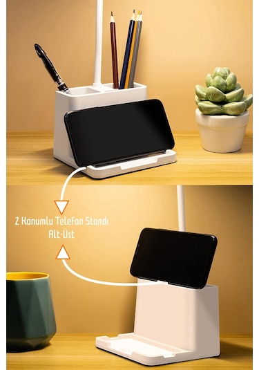 Şarjlı Masa Lambası Dokunmatik Sıcak Renk Ayarlı Telefon Standlı Dimmer Çalışma Okuma Işığı Q108