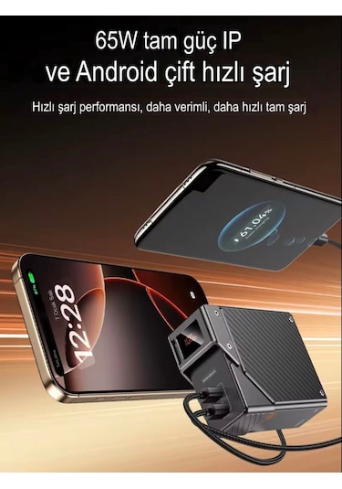 20000mah 65w Hızlı Şarjlı Dijital Göstergeli Powerbank 2x Type-c Girişli Taşınabilir Şarj Cihazı Siyah - Siyah