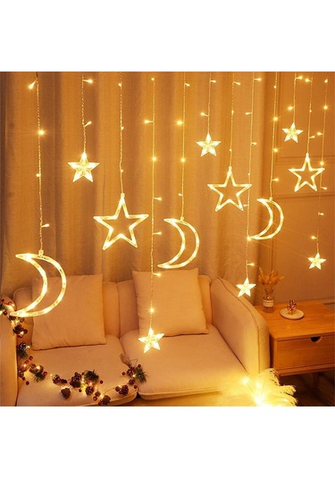 Ayrı Ay Yıldız Animasyonlu 3 Metre Animasyonlu Yılbaşı, Ramazan Bayramı Led Işıklandırma Fişli Sarı