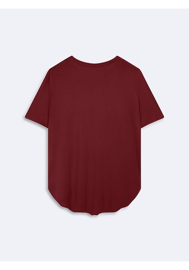 Ltb Bisiklet Yaka Relaxed Fit Bordo T-shırt Mor