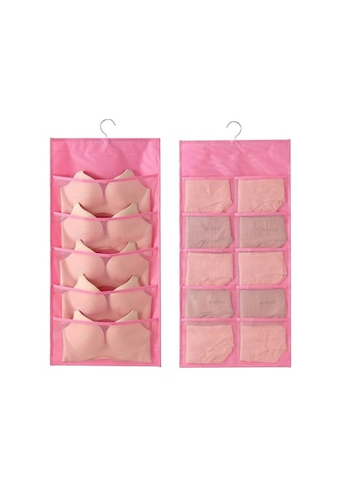 5 + 10 Izgara İç Çamaşırı Saklama Çantası Dokumasız Çift Taraflı Asılı Saklama Çantası Pembe Çok Renkli