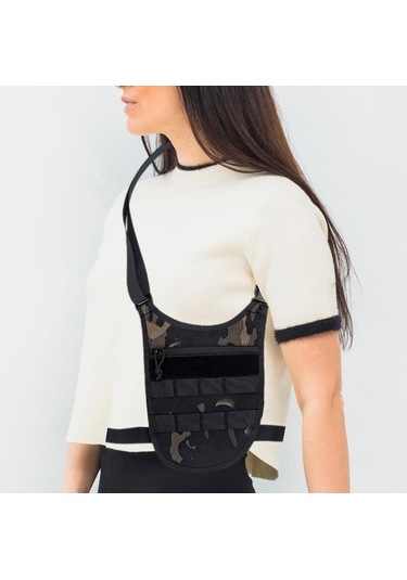 Pazly Erkek Omuz Çantası Satchel Crossbody Siyah Kamuflaj Desenli Siyah