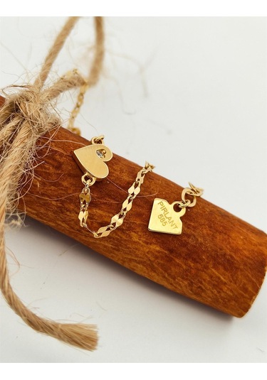 Pırlant Kalpli Boomerang Altın Bileklik