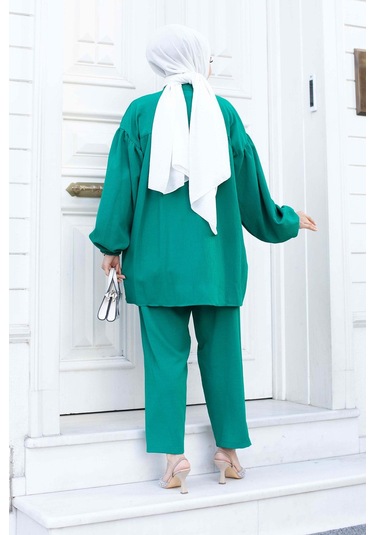 Balon Kol Tesettür Yeşil Takım Yeşil