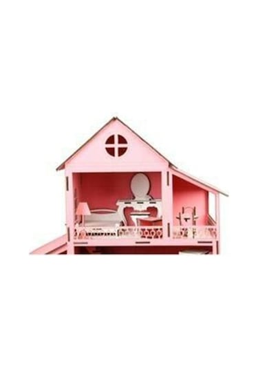 Pembe Ahşap Barbi Bebek Oyun Evi