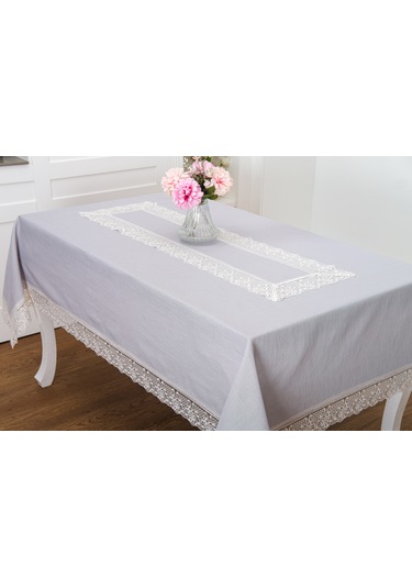 Finezza Gilda Lüx Dantelli Simli Kumaş Gri Masa Örtüsü  160x220 cm -1469