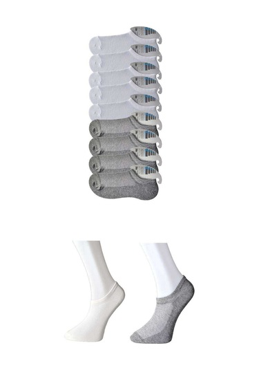 Gri Ve Beyaz Erkek Görünmez Çorap 9 Çift Antra Melanj