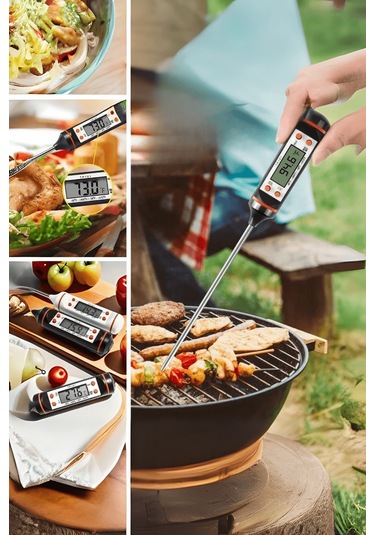 Büro Ev Ofis Mutfağı İçin Dijital Ölçer Derece Gıda Termometresi Gri