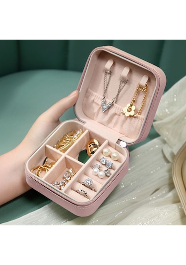 Chavin Pembe Deri Seyahat Yüzük Küpe Kolye Takı Kutusu st1-64pm Pembe