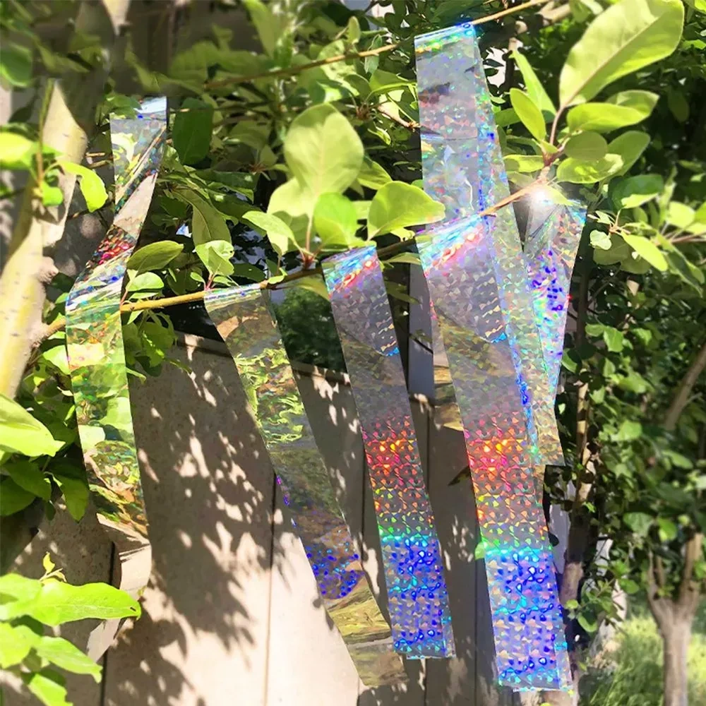 Yuntech01 Çift Taraflı Yansıtıcı Kuş Kovucu Bandı - 4.8cm X 50m Çiçek Desenli Pet Filmi - Balkon Bahçe Tarla Koruması