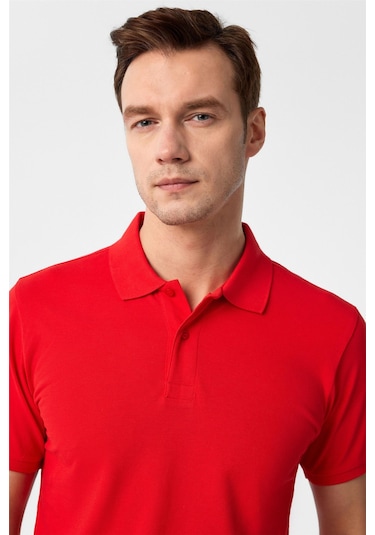 SÜVARİ Kırmızı Slim Fit Armürlü Polo Yaka Tişört Kırmızı