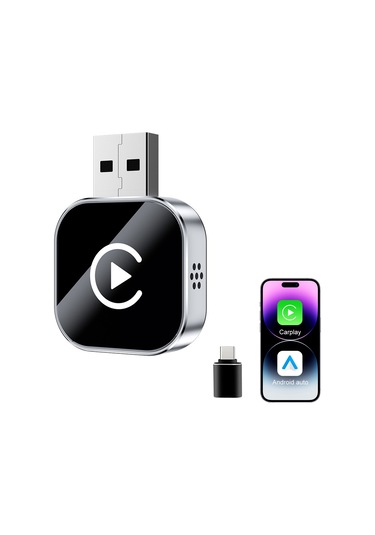 Jeehugo 2025 Yeni Versiyon Kablosuz Carplay Android Auto Adaptörü - Usb/type-c Desteği, Hızlı Bağlantı, Ultra Mini Tasarım Gümüş
