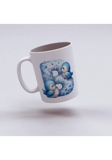 B Harfi Tasarım Bardak, Sevimli Hayvan Temalı Harf Bardağı Beyaz