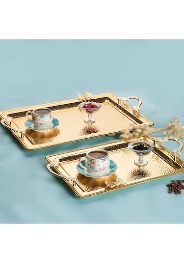 Porsima 3250 2 Li Gold Paslanmaz Çelik Kahve Servis Sunum Tepsisi