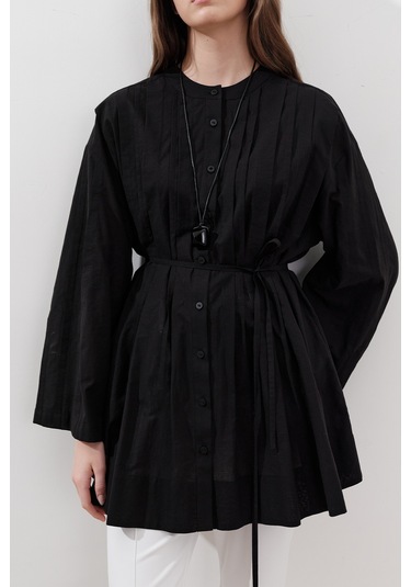 Nervürlü Geniş Kollu Tunik Siyah Siyah