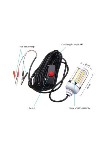 Trendooze Su Lamba Kablo Işığı Ip68 İle Daldırılabilir Cazibe Bulucu Balık Balık Bait Avlama Altı 5w 5m/16.4ft 12-24v 108led'li Df