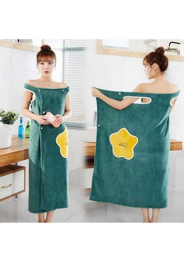 Pazly Kadınlar İçin Kışlık Kalın Peluş Bornoz, Koral Polar, Volanlı, Omuz Açık, Hızlı Kuruyan Havlu, Yeşil Yeşil