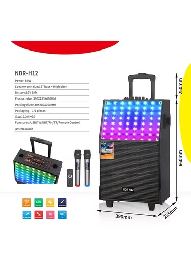 Ultratekno Ndr-h12 12 İnç 60 Watt Rgb Işıklı Karaoke Ses Sistemi