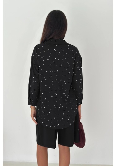Varak Baskılı Gömlek Siyah