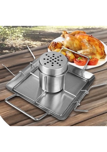 Paslanmaz Çelik Açık Kavurma Tavuk Tepsisi Barbekü Gümüş - Siyah Gümüş - Siyah