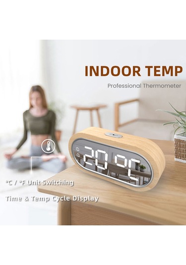 Gajeena Ahtapot Ahşap Led Saat, Dışarıdaki Sıcaklığı Gösterir, Otomatik Işık Algılama, İki Alarm, Usb Telefon Şarjı, Zx1003a, Pil Yok