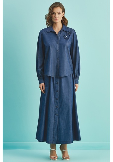 Kloş Mavi Pamuklu Etek Mavi