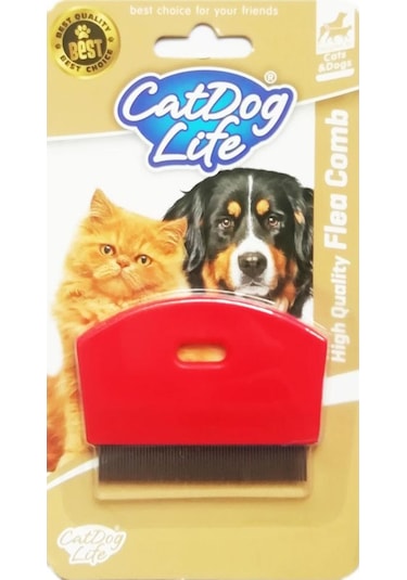 Catdoglife Orta ve Kısa Tüylü Kedi Bit Pire Dış Parazit Tarağı Kırmızı