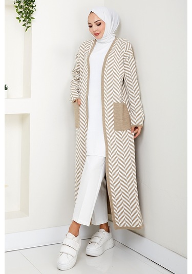 Çizgi Detaylı Triko Hırka 1604 - Taş Taş