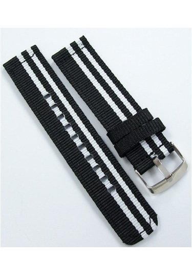 Kumaş Perlon Siyah Beyaz 22Mm Spor Saat Kordonu Kayışı Nato Bjk