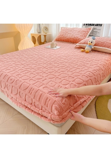 Kadife Yatak Çarşafı Simmons Yatak Koruyucu Üç Parçalı Set 200x220cm Pembe