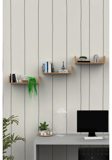 Ahşap Dekoratif Duvar Rafı Üçlü