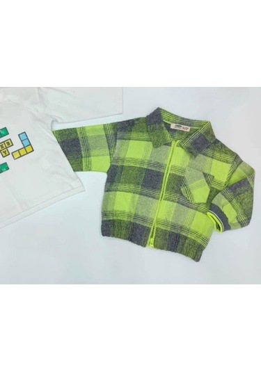 Erkek Bebek Yeşil Kareli Ceket Ve Lego Baskılı Uzun Kollu 2 Li Takım-13492 Yeşil