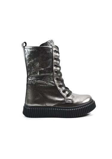 Onlo Ayakkabı Op.7626 Deri Gri Kalın Taban Kız Çocuk Postal Bot Gri