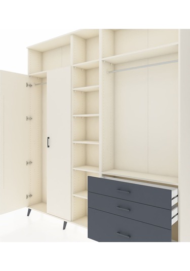 Arges Dolap 9 Raflı 3 Çekmeceli 2 Askılı 220x30x243 Aytaşı-aytaşı/antrasit Aytası/antrasıt